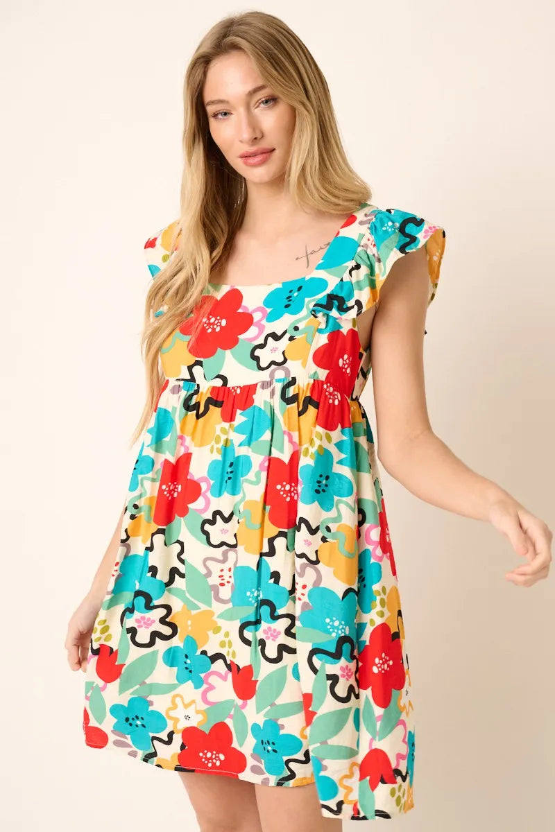 Mittoshop Multi Color Flower Print Babydoll Dress.
