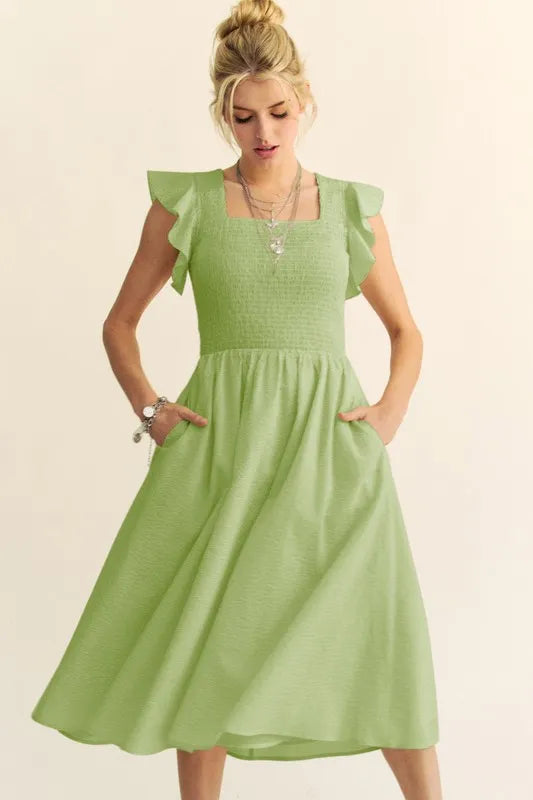 Davi & Dani Ruffled Cap Sleeve Smocked Mini Dress.