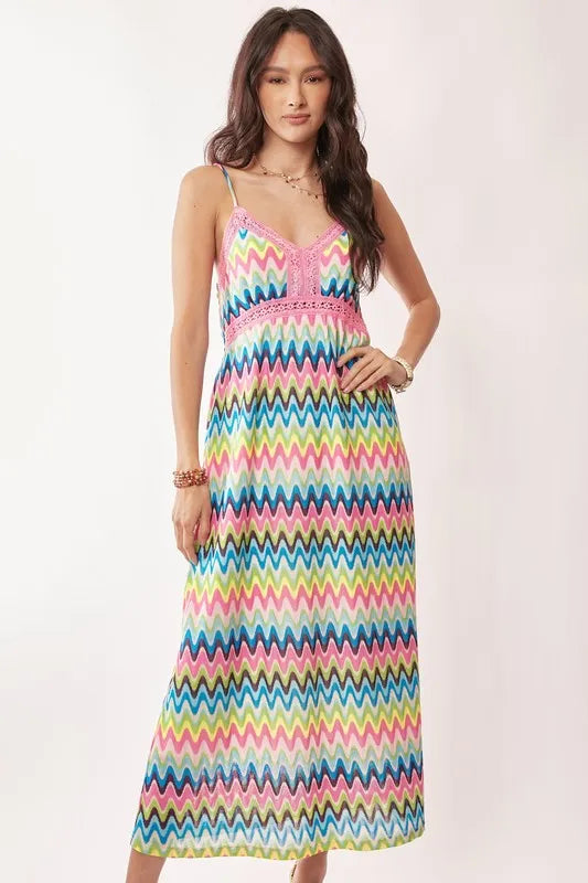 Davi & Dani Multi Color Crochet Lace Midi Dress.