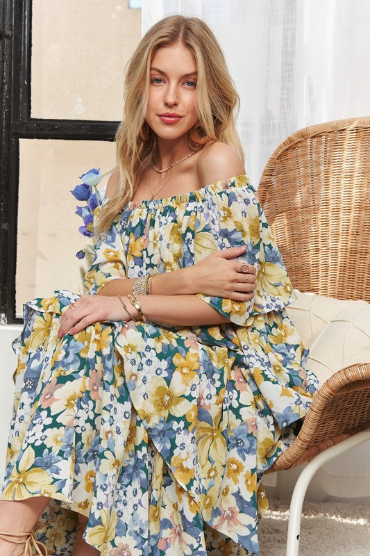 floral off the shoulder maxi dress