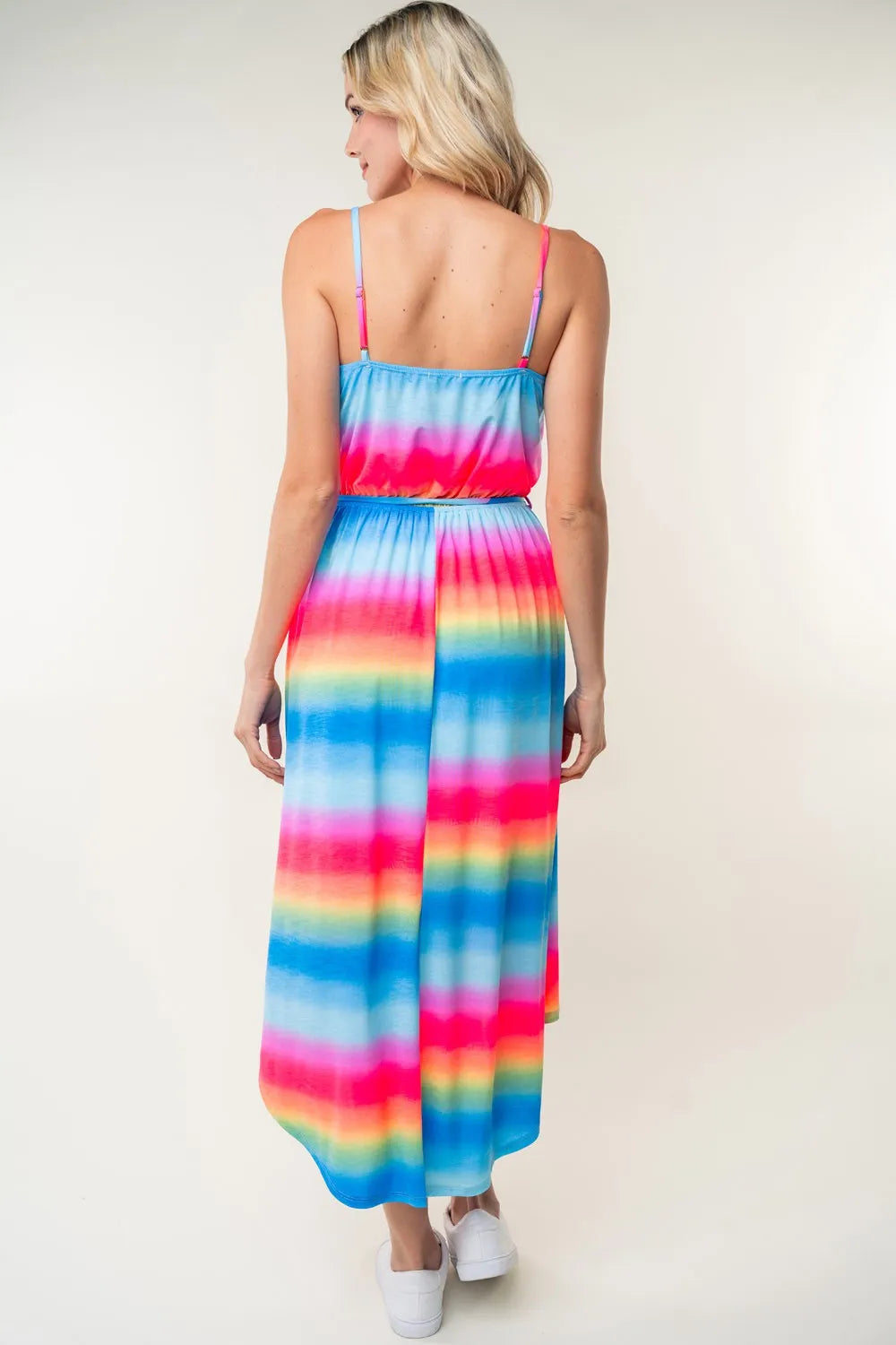 White Birch Full Size Ombre Striped Midi Cami Dress.