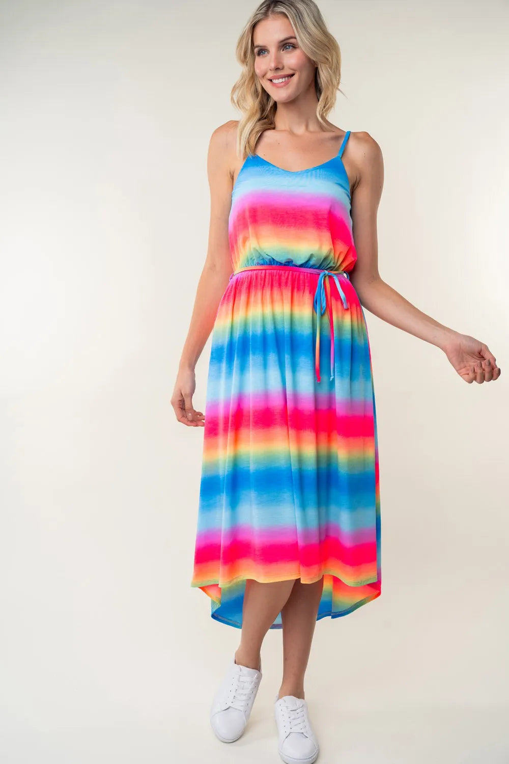 White Birch Full Size Ombre Striped Midi Cami Dress.