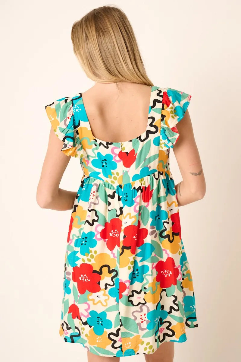 Mittoshop Multi Color Flower Print Babydoll Dress.