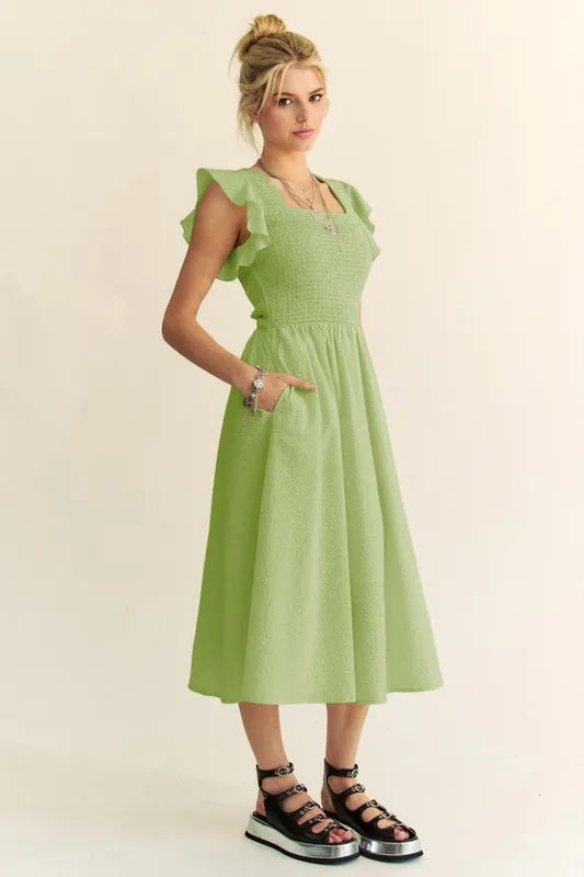 Davi & Dani Ruffled Cap Sleeve Smocked Mini Dress.