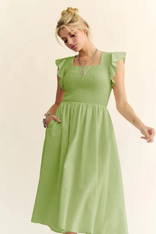 Davi & Dani Ruffled Cap Sleeve Smocked Mini Dress.