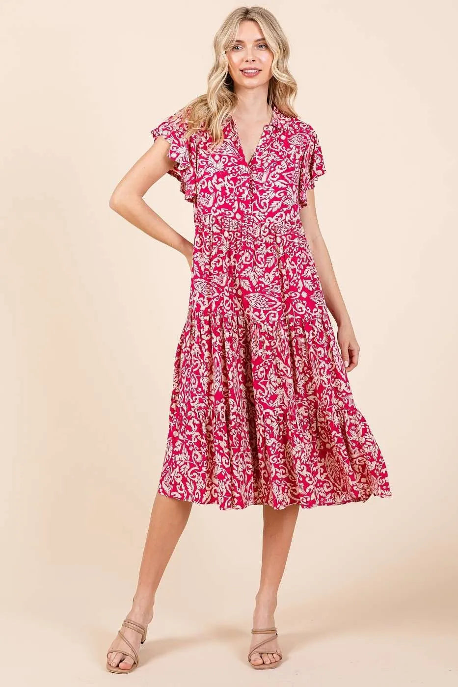 Mittoshop Abstract Print Ruffle Tier Midi Dress.