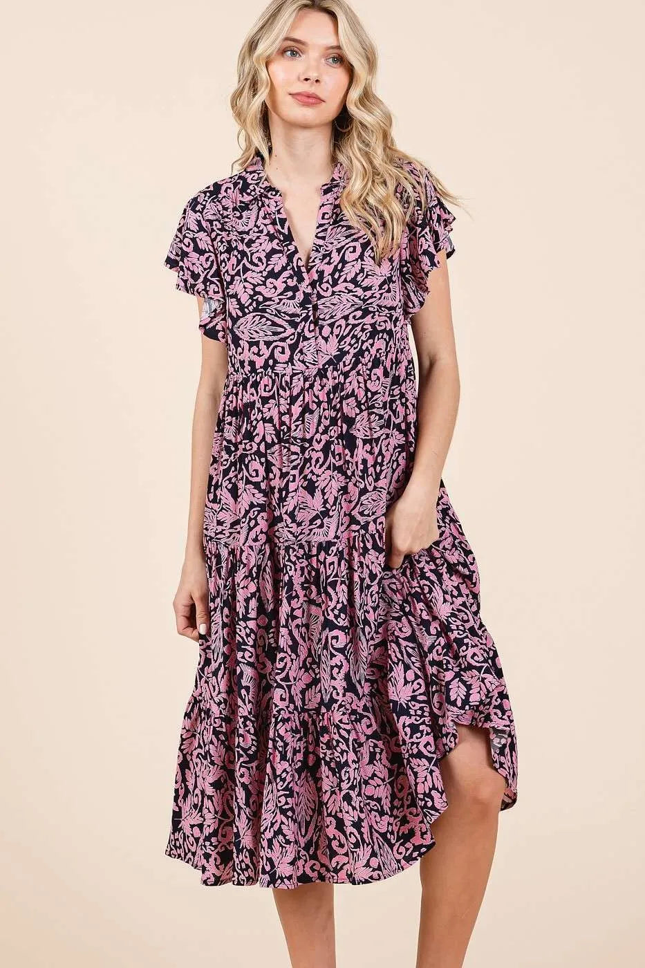 Mittoshop Abstract Print Ruffle Tier Midi Dress.