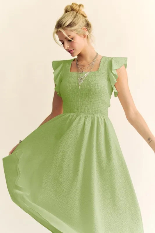 Davi & Dani Ruffled Cap Sleeve Smocked Mini Dress.