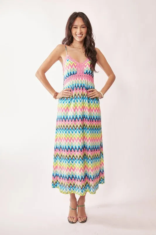 Davi & Dani Multi Color Crochet Lace Midi Dress.