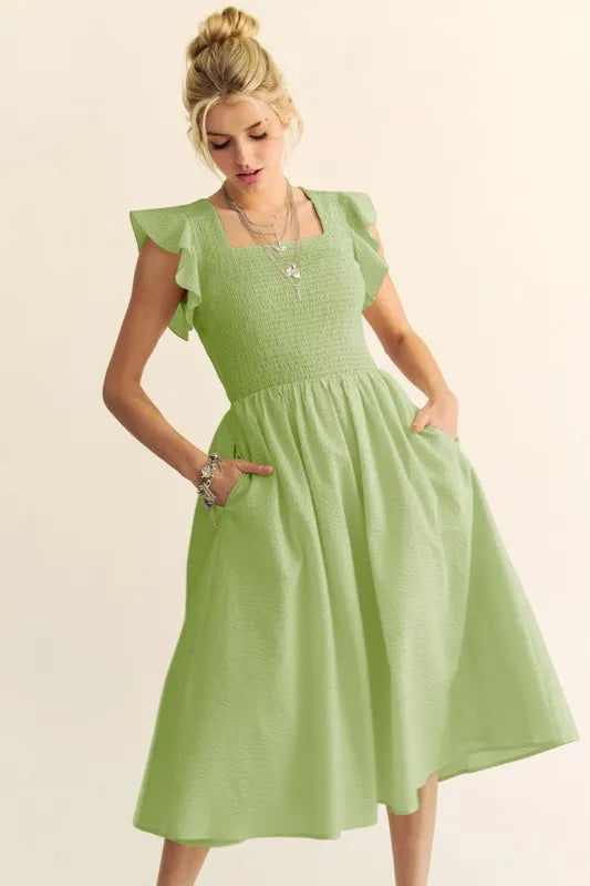 Davi & Dani Ruffled Cap Sleeve Smocked Mini Dress.