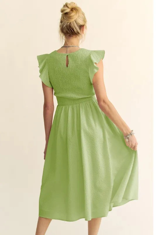 Davi & Dani Ruffled Cap Sleeve Smocked Mini Dress.