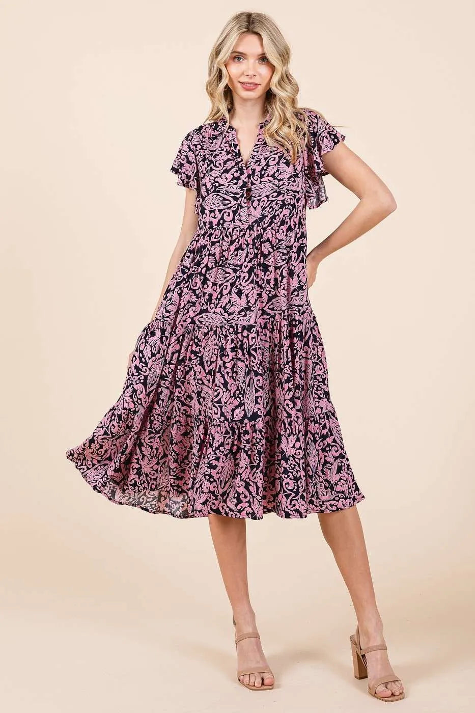 Mittoshop Abstract Print Ruffle Tier Midi Dress.