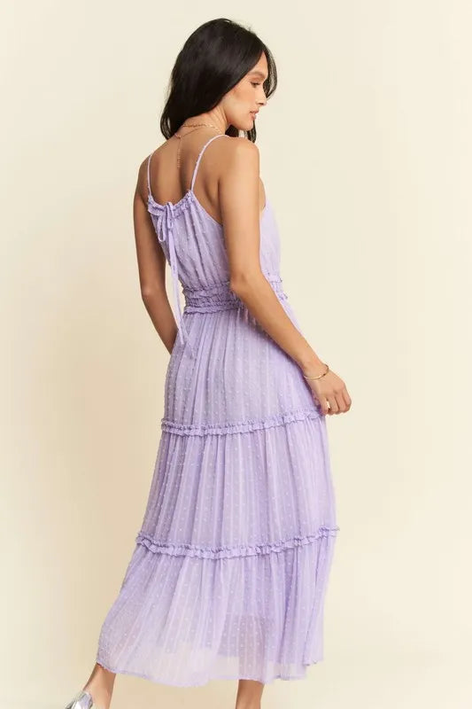 Davi & Dani Texture Swiss Dot Ruffle Square Neck Midi Dress.