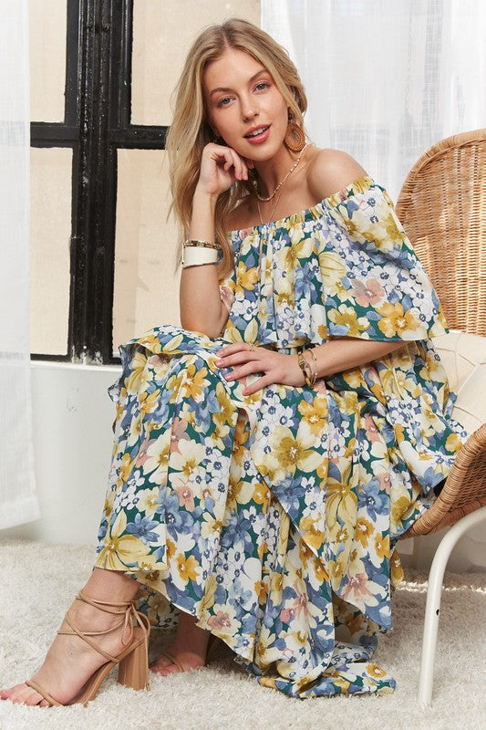 floral off the shoulder maxi dress