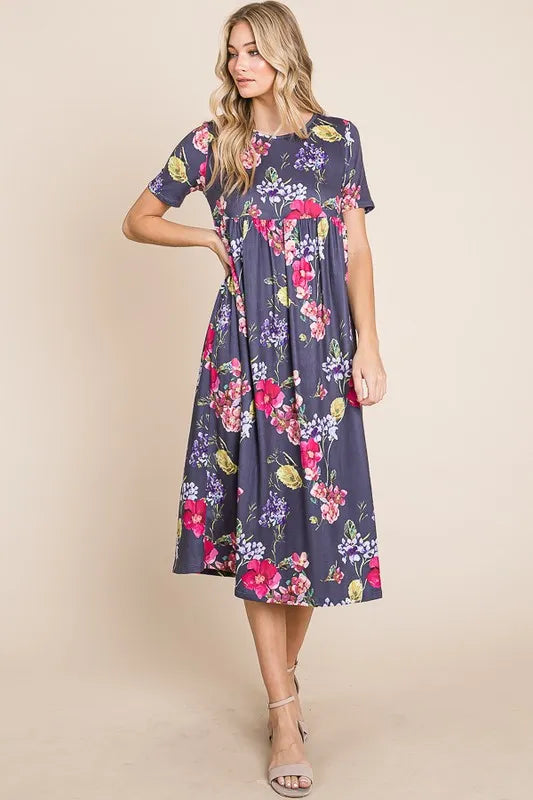 BOMBOM Floral Print Midi Dress.