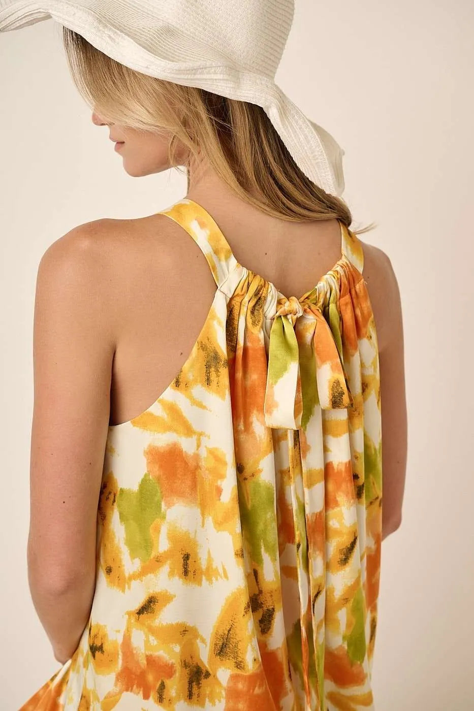 Mittoshop Watercolor Print Halter Neck Satin Maxi Dress.