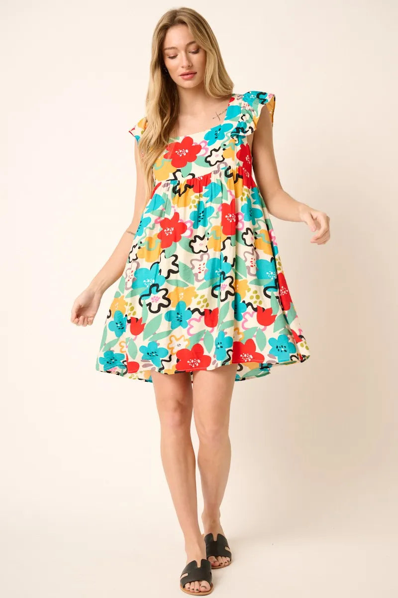 Mittoshop Multi Color Flower Print Babydoll Dress.