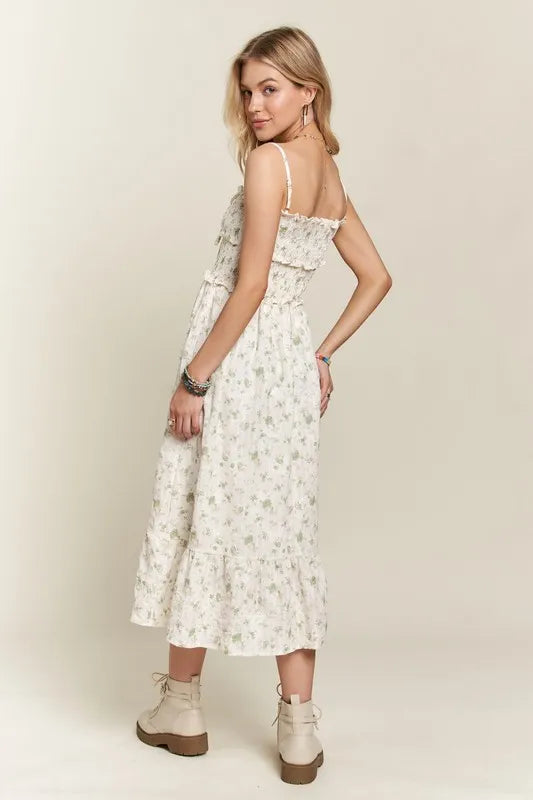 ADORA Smocked Floral Sweetheart Neck Cami Dress.