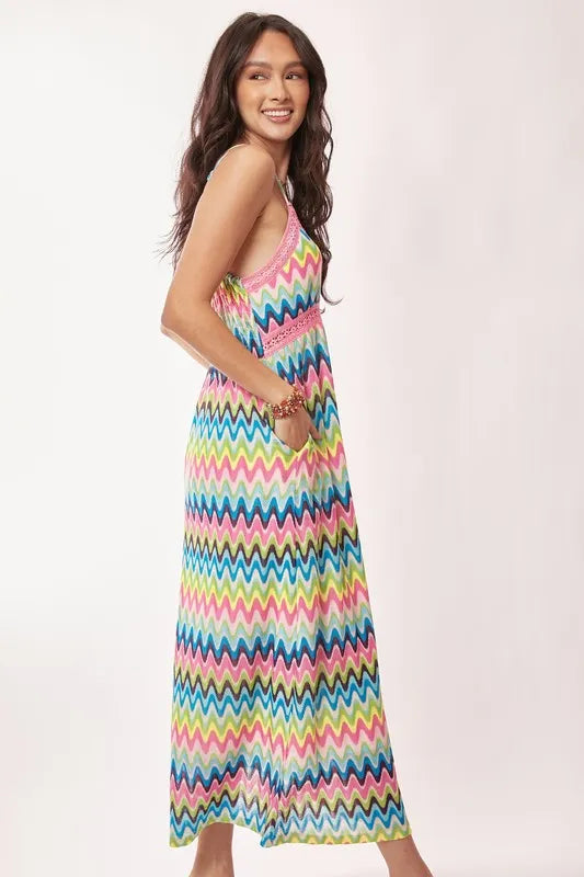 Davi & Dani Multi Color Crochet Lace Midi Dress.