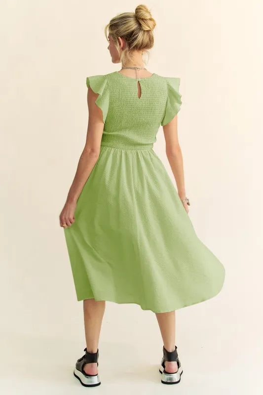 Davi & Dani Ruffled Cap Sleeve Smocked Mini Dress.