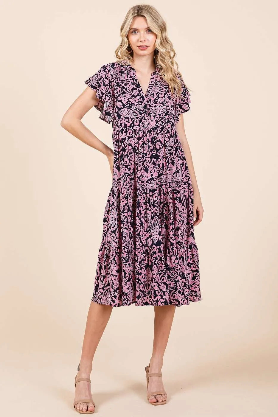 Mittoshop Abstract Print Ruffle Tier Midi Dress.