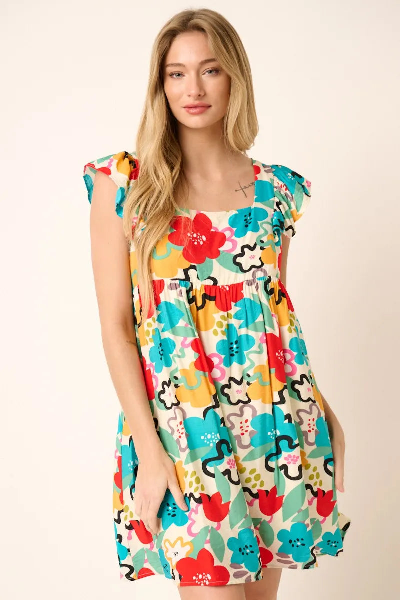 Mittoshop Multi Color Flower Print Babydoll Dress.