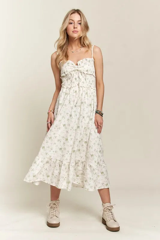ADORA Smocked Floral Sweetheart Neck Cami Dress.
