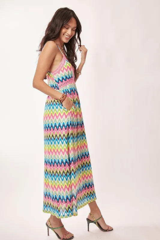 Davi & Dani Multi Color Crochet Lace Midi Dress.