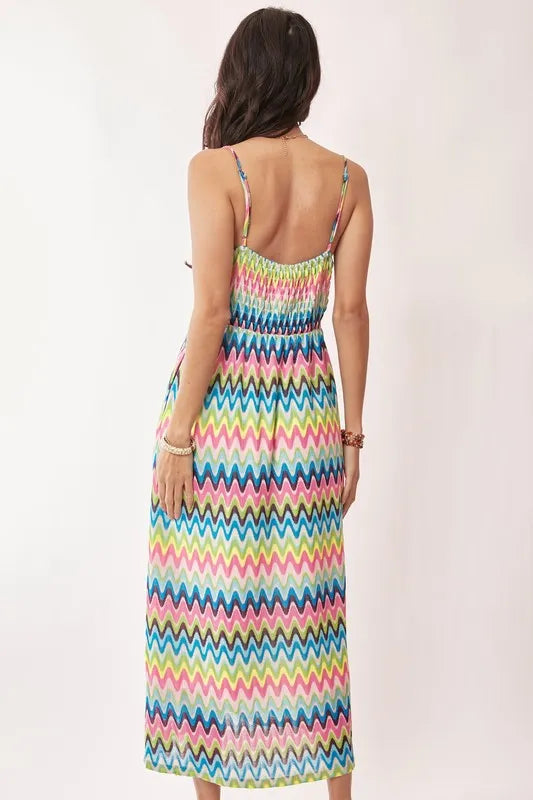Davi & Dani Multi Color Crochet Lace Midi Dress.