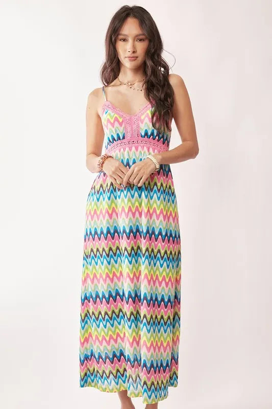 Davi & Dani Multi Color Crochet Lace Midi Dress.
