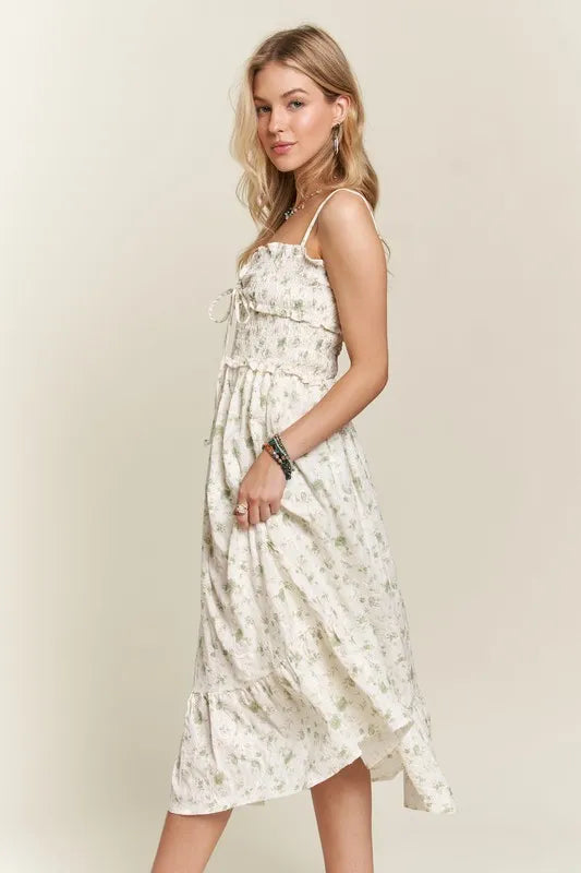 ADORA Smocked Floral Sweetheart Neck Cami Dress.