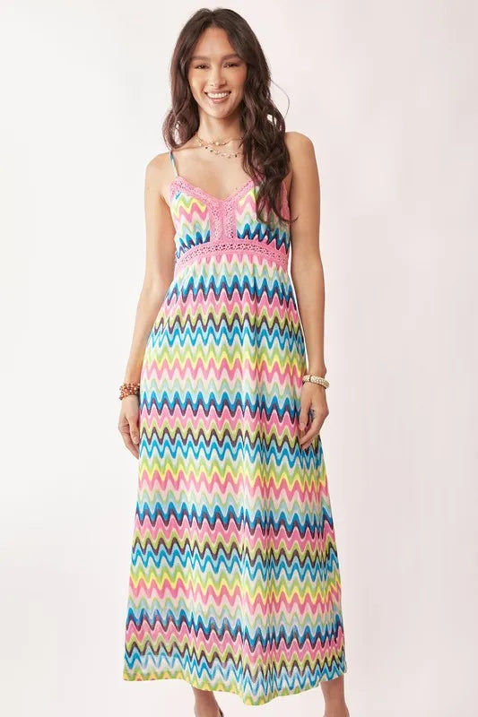 Davi & Dani Multi Color Crochet Lace Midi Dress.