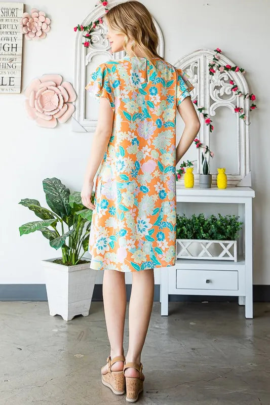 Heimish Full Size Ruffled Short Sleeve Floral Mini Dress Plus Size.