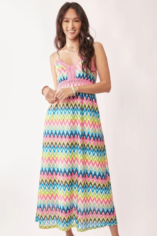 Davi & Dani Multi Color Crochet Lace Midi Dress.