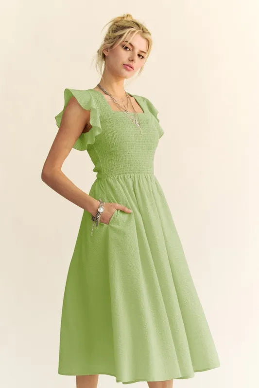 Davi & Dani Ruffled Cap Sleeve Smocked Mini Dress.