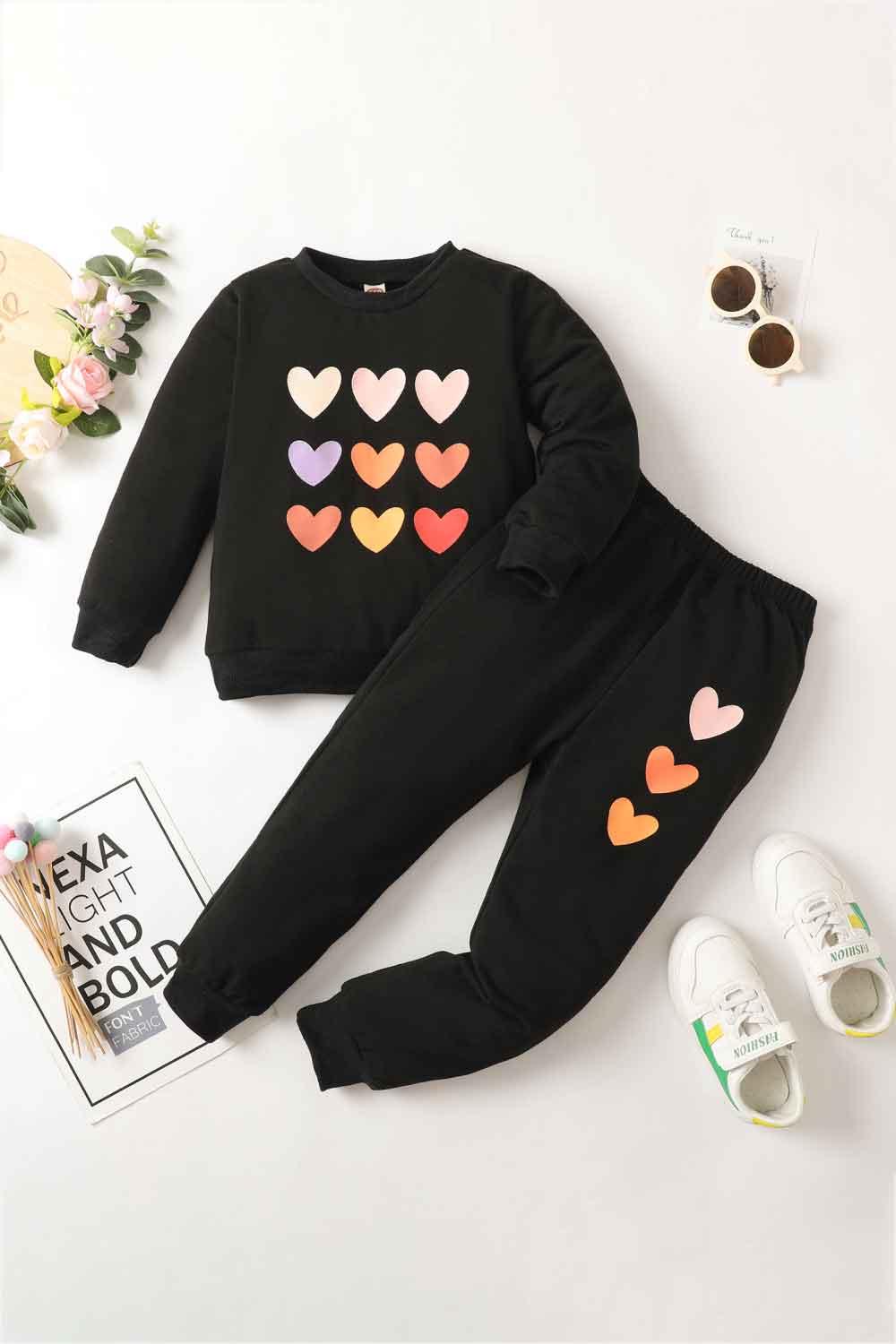Kids Heart Graphic Sweatshirt and Joggers Set - PRAYANS