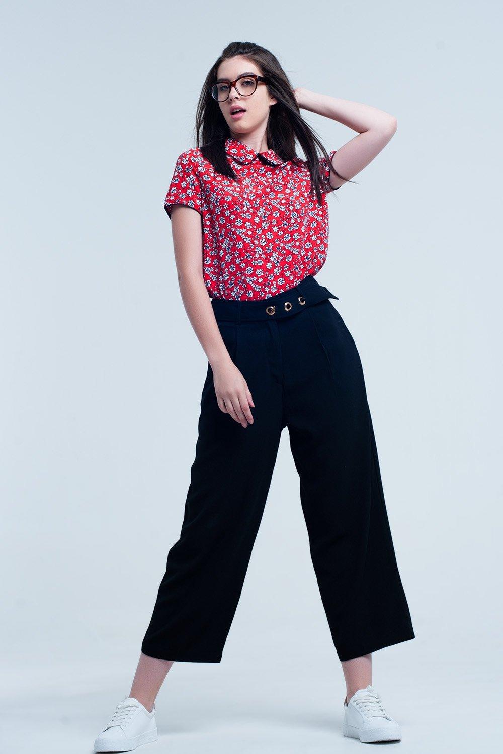 Red Shirt With White Flowers Print - PRAYANS