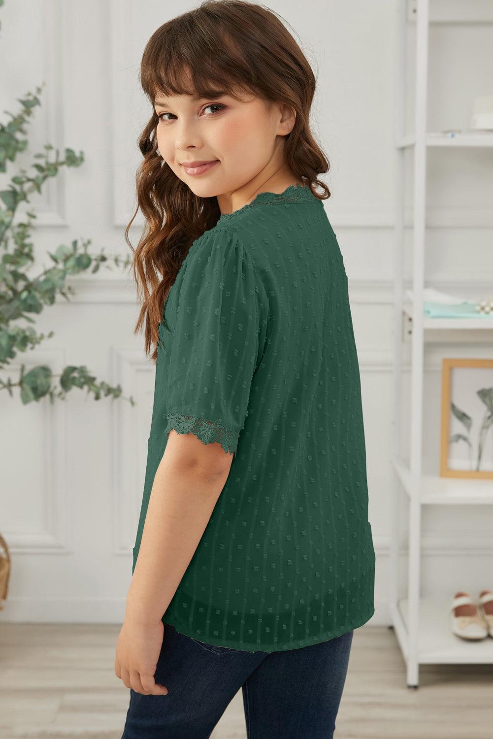 Girls Swiss Dot Spliced Lace Blouse - PRAYANS