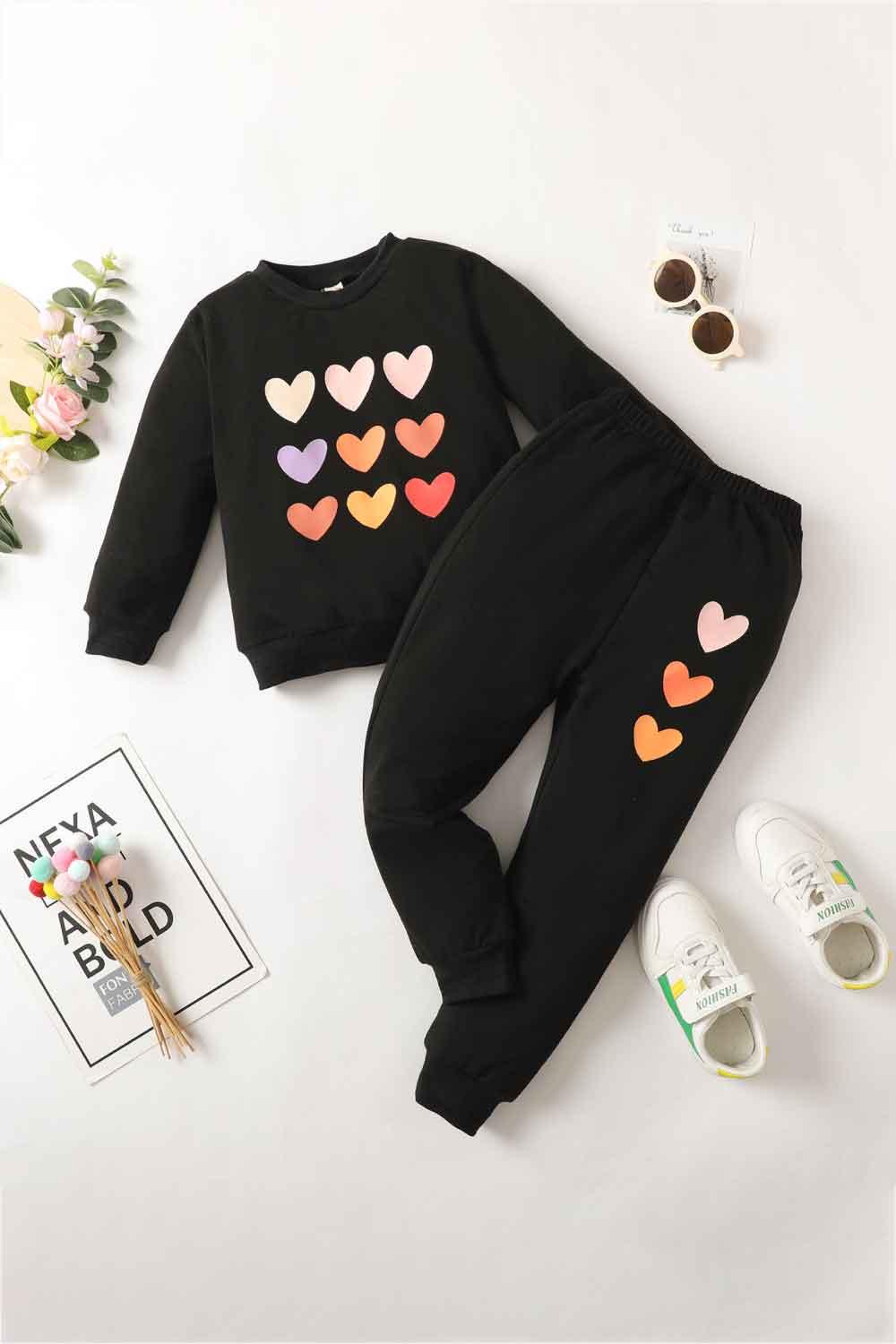 Kids Heart Graphic Sweatshirt and Joggers Set - PRAYANS