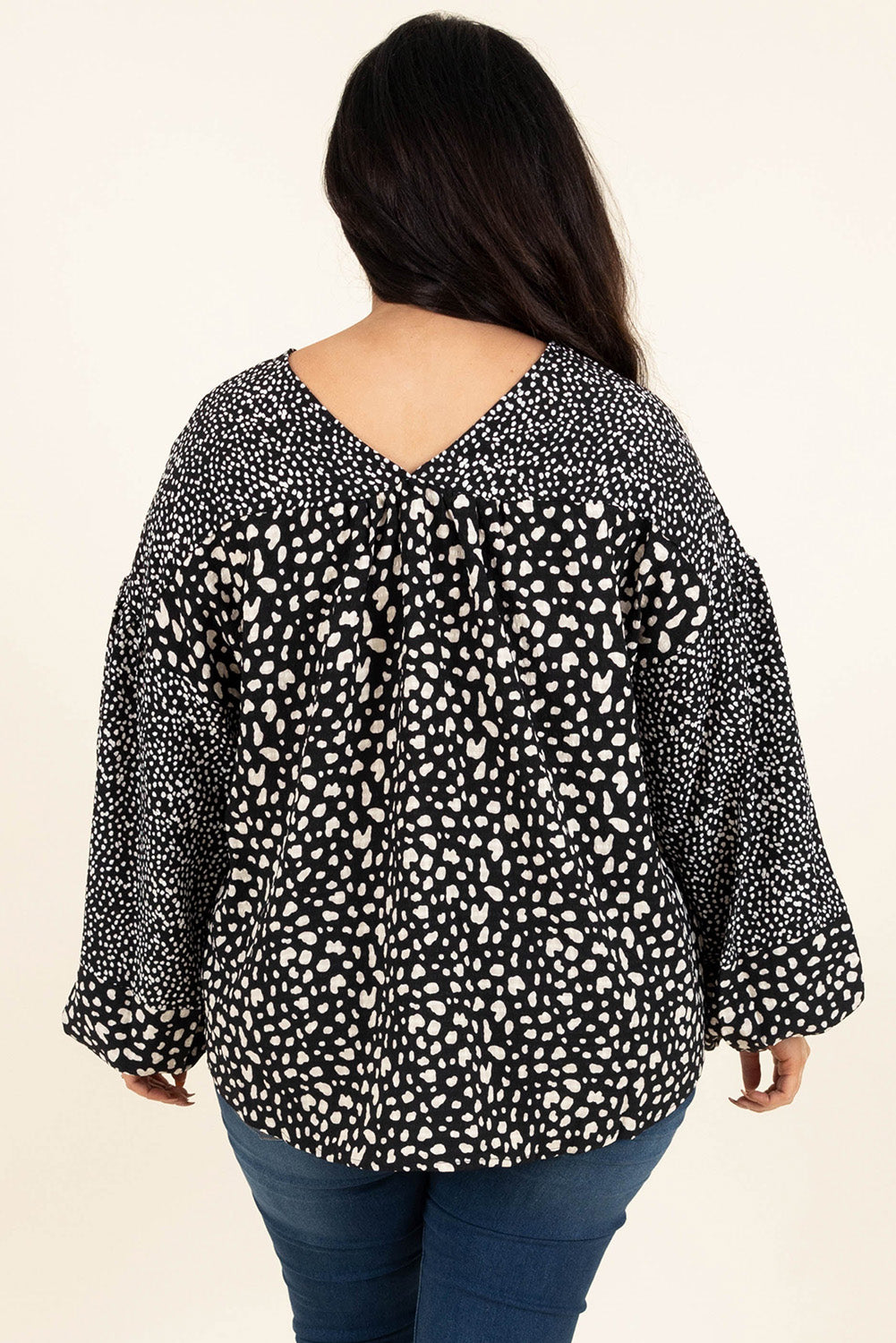 Plus Size Animal Print Balloon Sleeve Blouse - PRAYANS