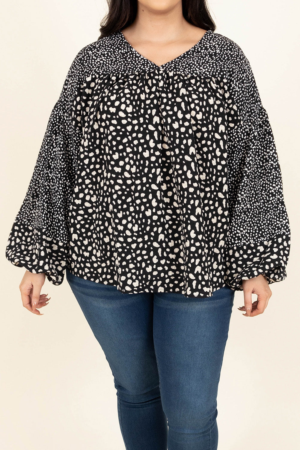 Plus Size Animal Print Balloon Sleeve Blouse - PRAYANS