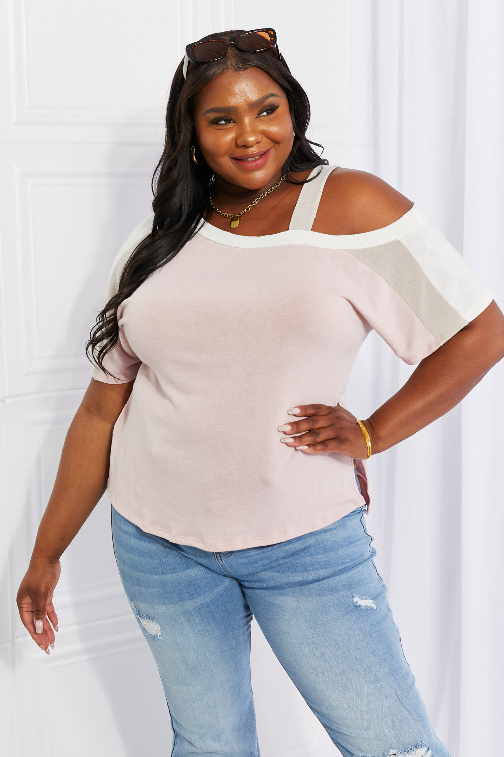 white cold shoulder tee
