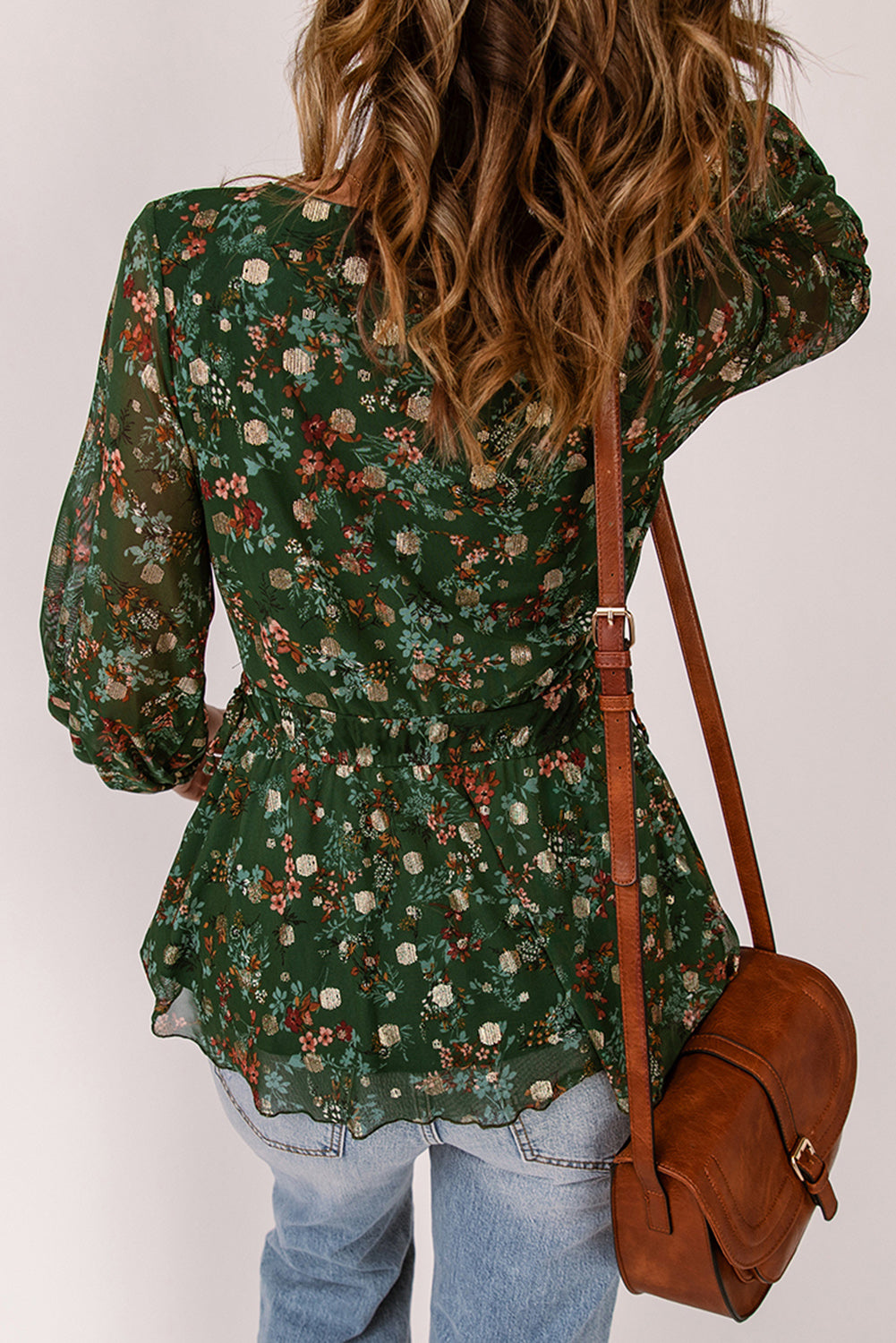 Floral Surplice Peplum Blouse - PRAYANS