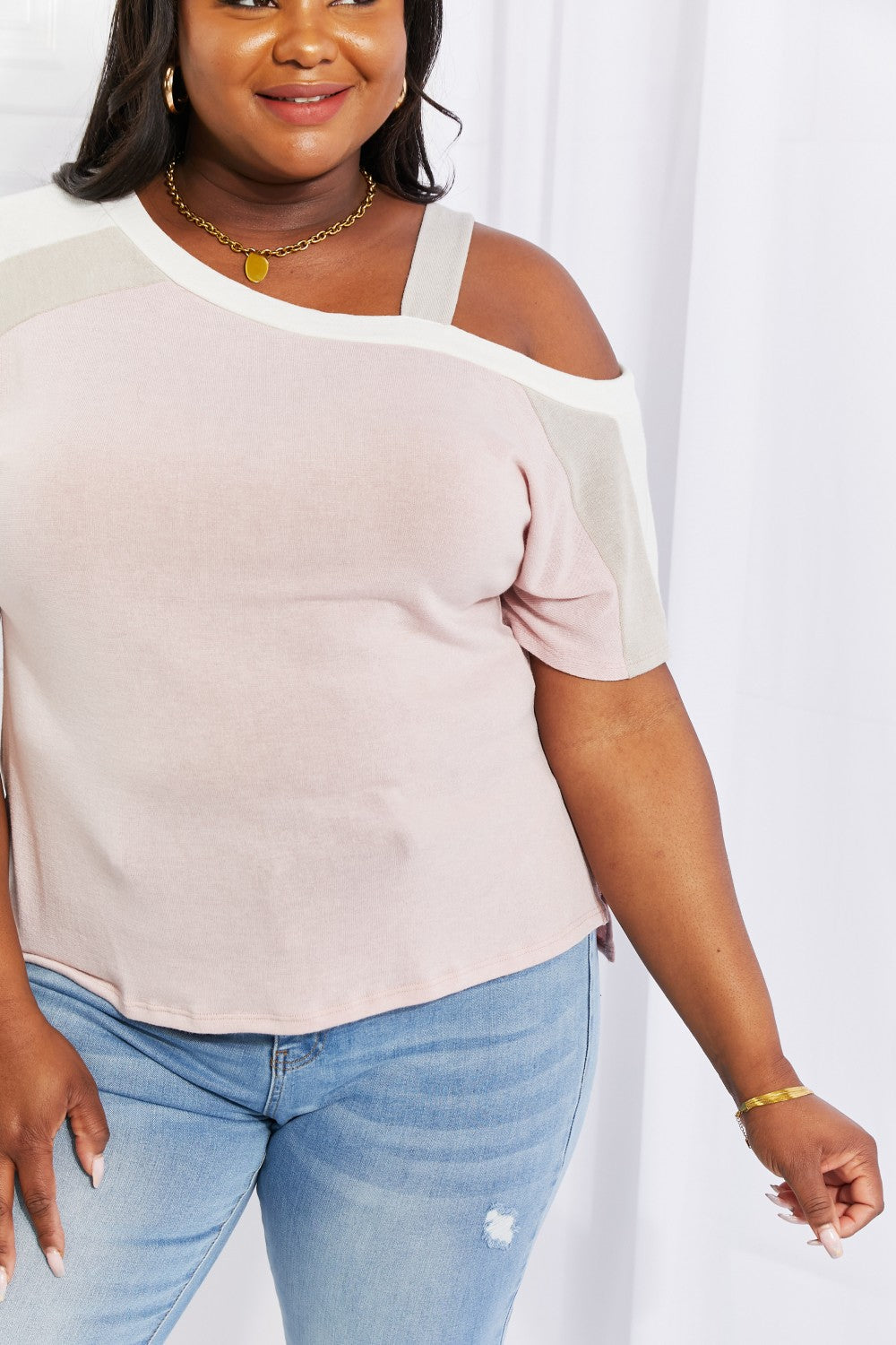 white cold shoulder tee