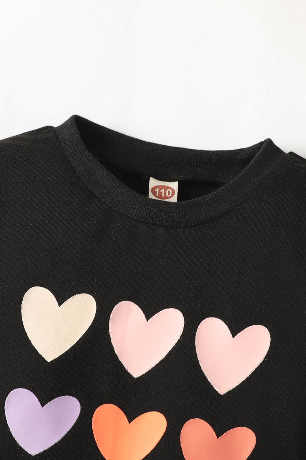 Kids Heart Graphic Sweatshirt and Joggers Set - PRAYANS