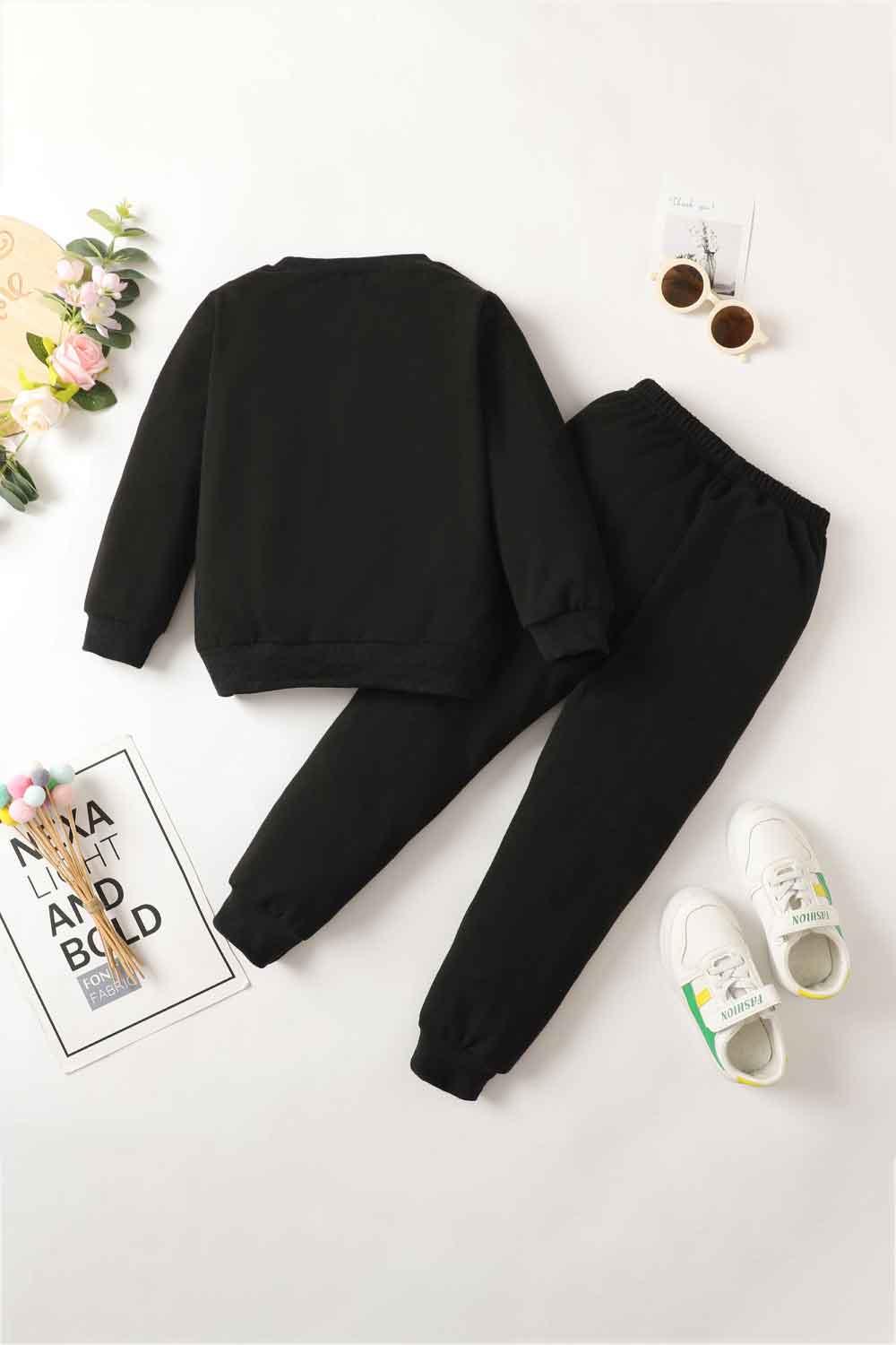 Kids Heart Graphic Sweatshirt and Joggers Set - PRAYANS