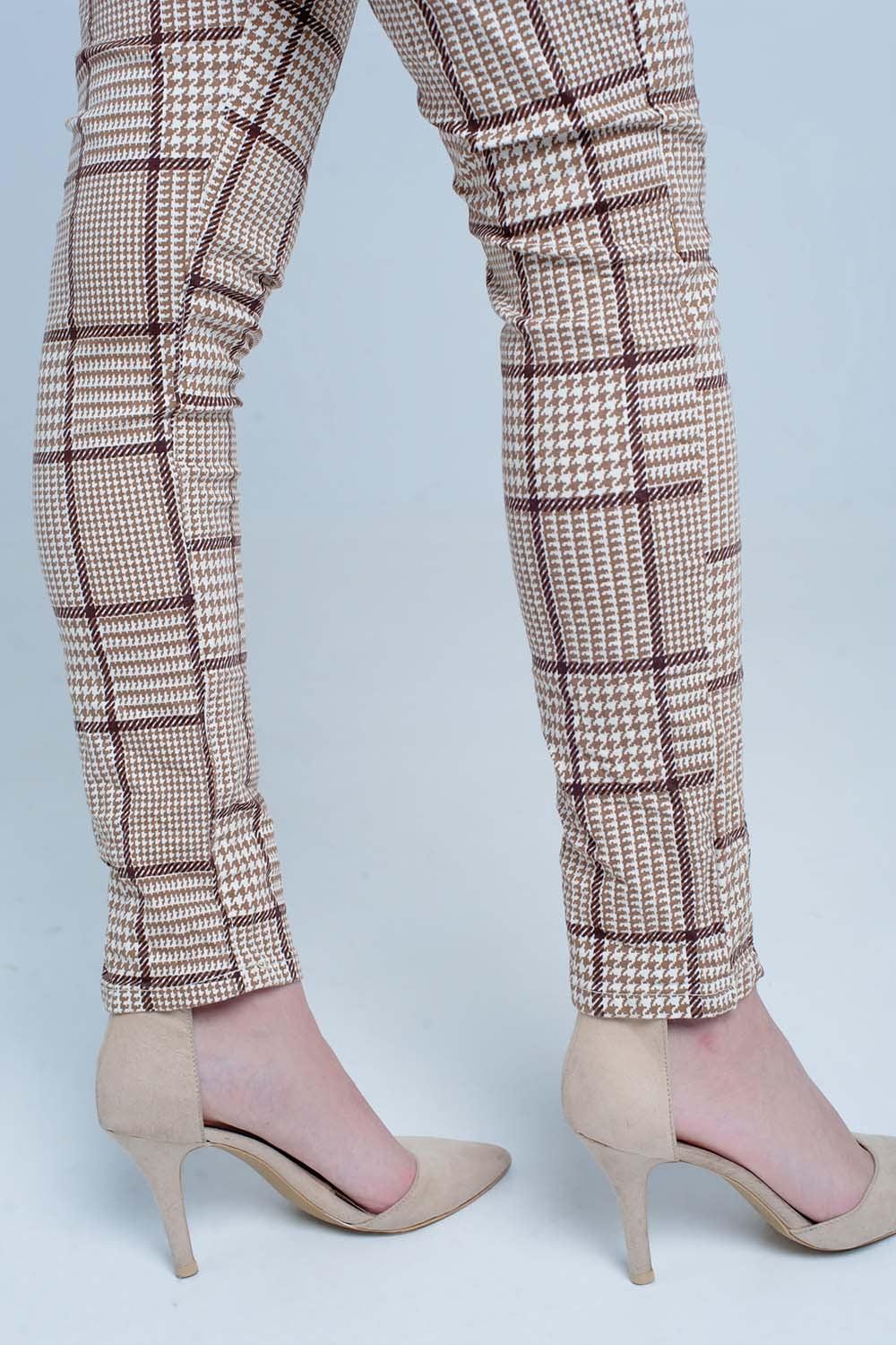 Pants in Beige Check With Button - PRAYANS
