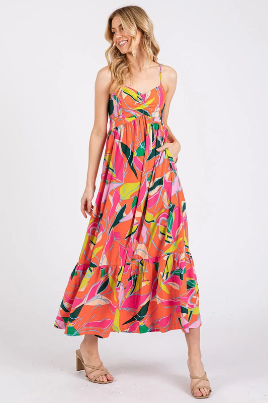 Mittoshop Multicolor Leaf Print Tie Back Maxi Dress.