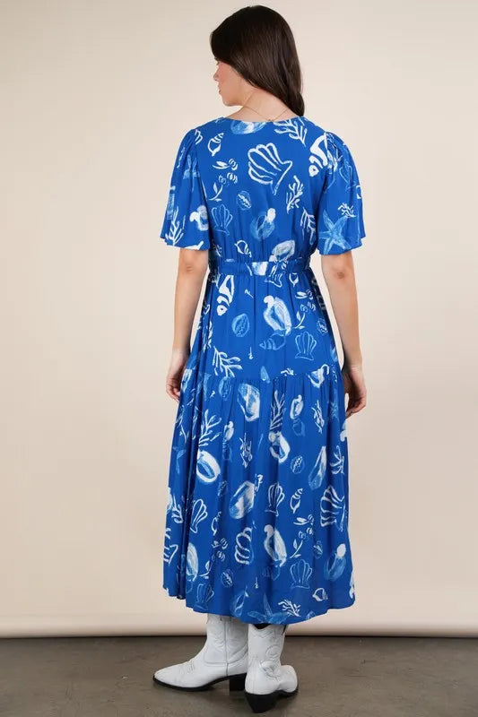 VERY J Printed V-Neck Resort Midi Dress.