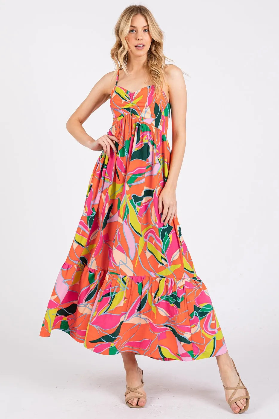 Mittoshop Multicolor Leaf Print Tie Back Maxi Dress.